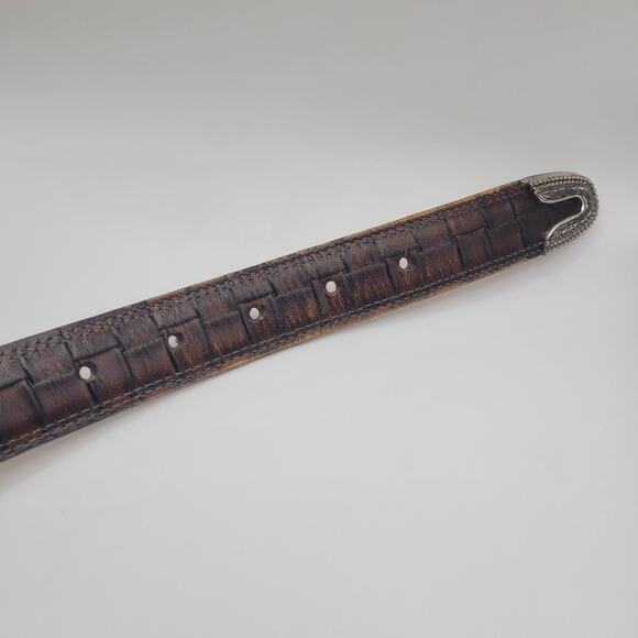 Brighton Belt Small Brown Textured Leather Western Silver Buckle Cowgirl Rodeo